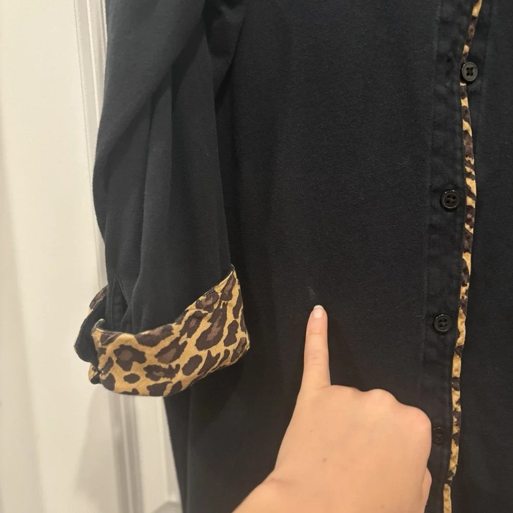 Lauren Ralph Lauren Black Leopard Print Collared 3/4 Sleeve Sleep Gown 3X XXL